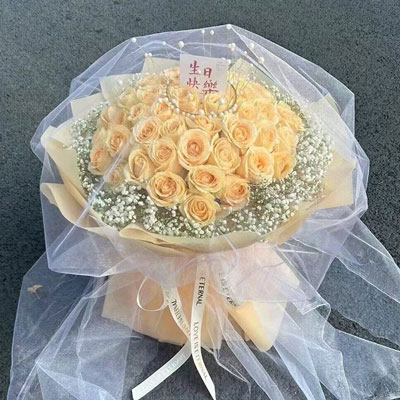 保山52朵香槟玫瑰满天星，你就是我的全部