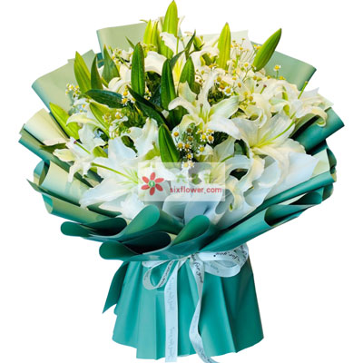 保山8支白色多头百合洋甘菊，如潮的思念